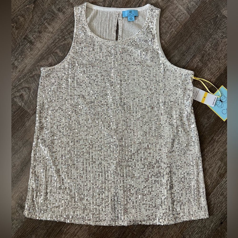 Cece Sequin Keyhole Back Tank-Size Medium